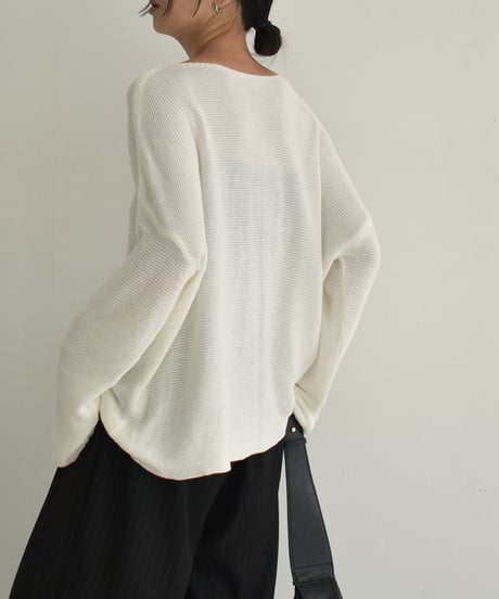 knit-02278　ボートネック メッシュ ニット　ホワイト　ブラック