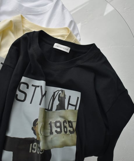 nh-tops-02505　オーバーサイズ フォトTシャツ　ホワイト　クリーム　ブラック