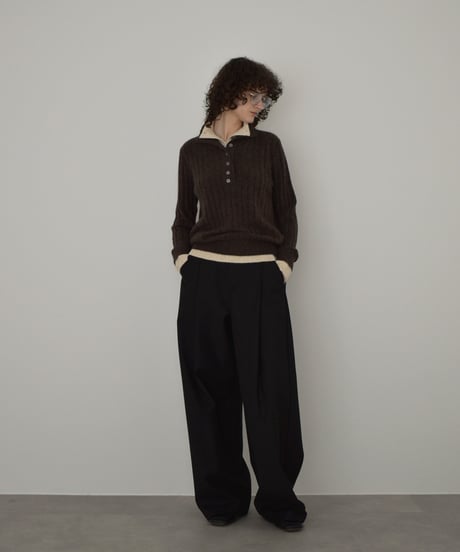knit-02371　2way ハイネック レイヤードニット　グレー　ブラウン　ネイビー