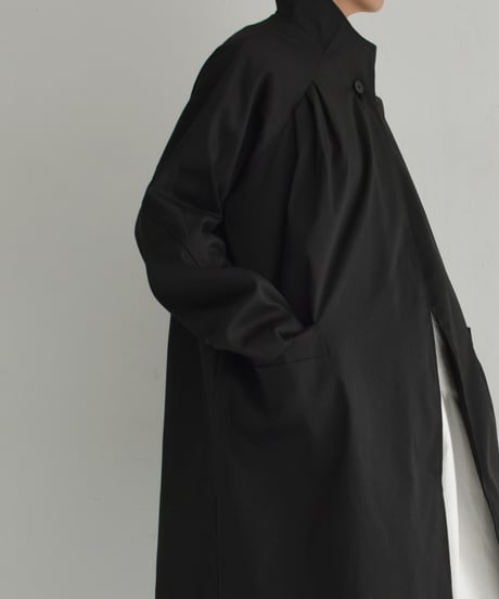 coat-02048　スタンドカラー ミディコート　ブラック
