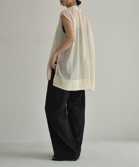 tops-02498　ノースリーブ シアー ブラウス　アイボリー　ブラック