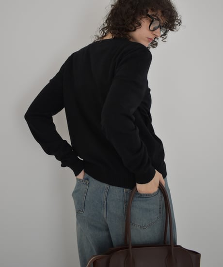 knit-02372　クルーネック コンパクト ニット カーディガン　オフホワイト　イエロー　ピンク　ブルー　グレー　ブラック