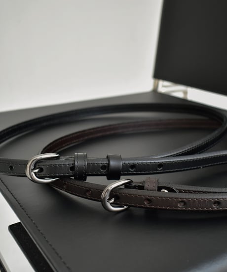 belt-02040　本革　ラウンドバックル スリムベルト　ダークブラウン　ブラック