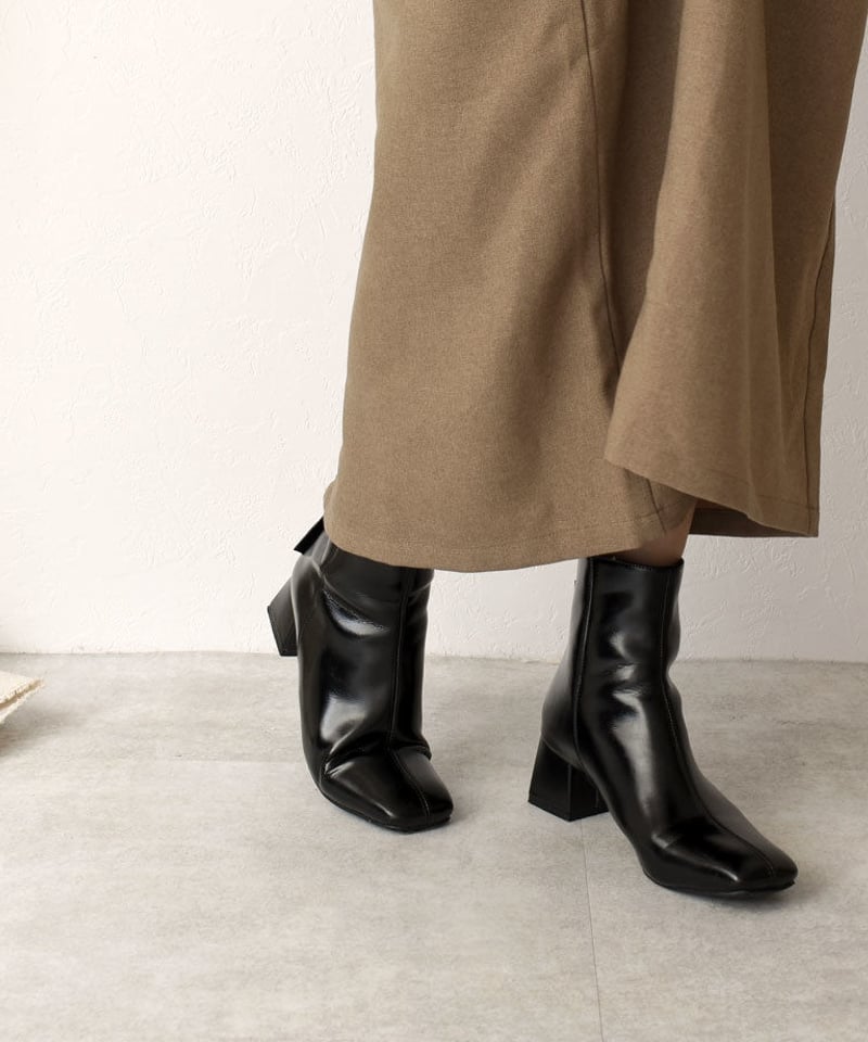 shoes-02086 ショートブーツ スクエアトゥ ヒール ブラウン shoes-02086 ショートブーツ スクエアトゥ ヒール ブラウン