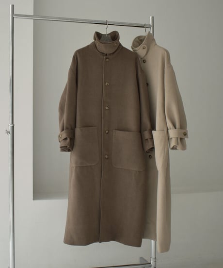 coat-12001　ウールブレンド ステンカラーコート　ベージュ　モカ