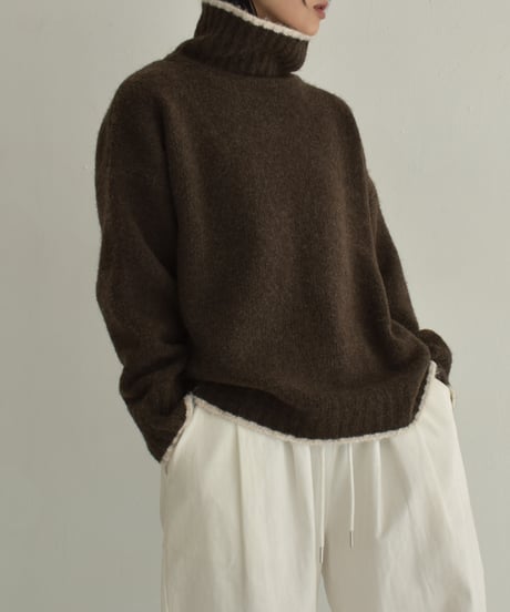 knit-02310　バイカラー ニット トップス　ライトベージュ　グレー　ブラウン