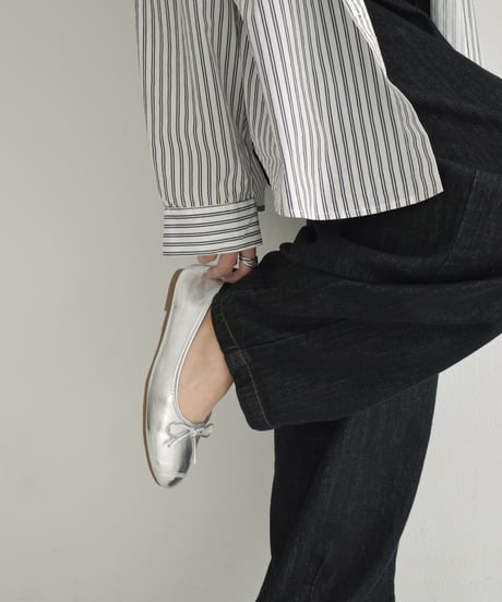 shoes-02172　フラットパンプス　シルバー　ブラック