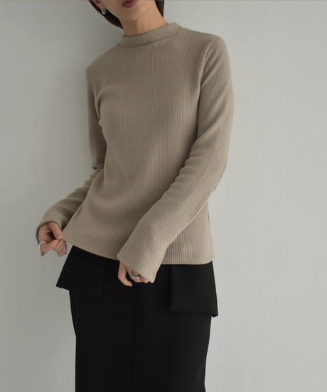 tops-04140　日本製　ハイネックニットプルオーバー　グレージュ　チャコール　ブラック