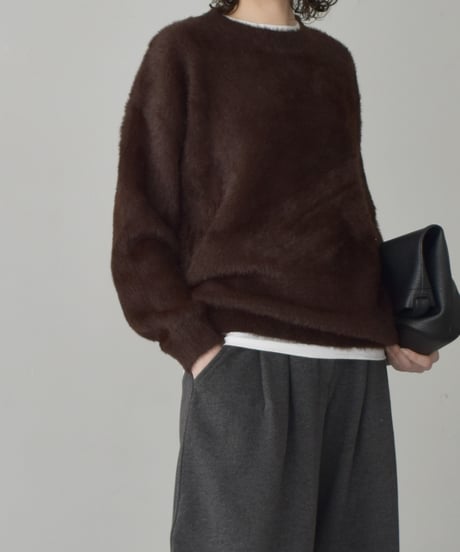 knit-02365　シャギーニット プルオーバー　オフホワイト　ベージュ　ブラウン