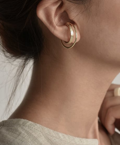 mb-earcuff-02006　SV925　エンボス×クロスフープ　２連イヤーカフ　シルバー925　ゴールド　シルバー