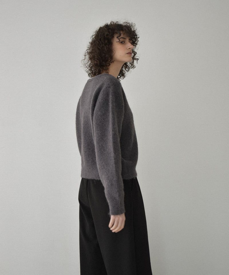 knit-02352 クルーネックニットカーディガン ライトグレー チャコール
