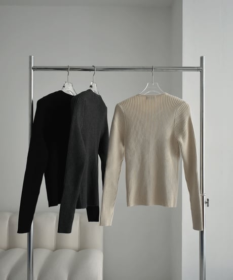 knit-02265　レイヤードデザイン リブニット　アイボリー　グレー　ブラック