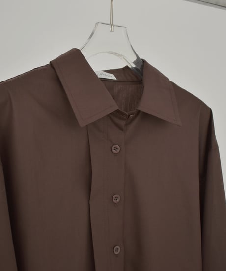 tops-02588　タックデザイン シャツ　ホワイト　ブラウン