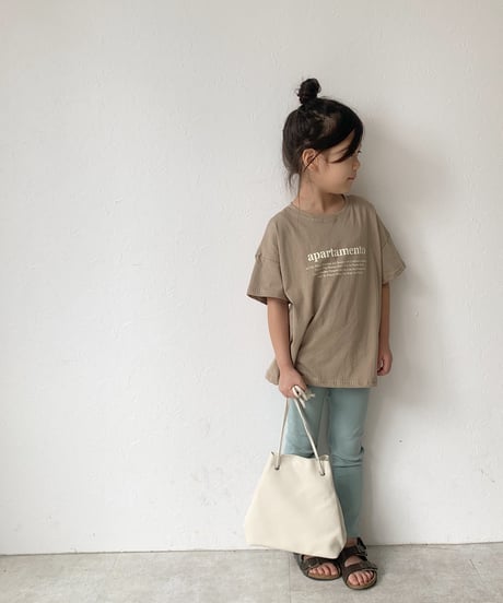 nh-kidstops-02001　キッズ クルーネック テキストＴシャツ　ホワイト　モカ