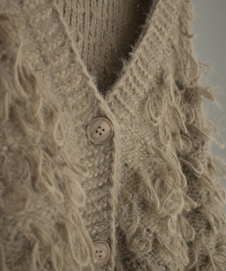 knit-02259　 ループボリュームショートカーディガン　モカ　ブラック