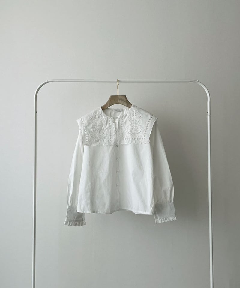 tops-02296 カットワークセーラーブラウス オフホワイト | L tops-02296 カットワークセーラーブラウス オフホワイト | L