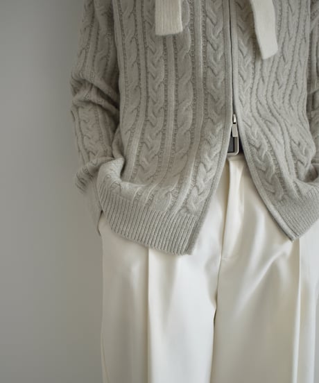 knit-02367　ダブルジップ ケーブル ニット　エクリュ　グレージュ　ダークグレー