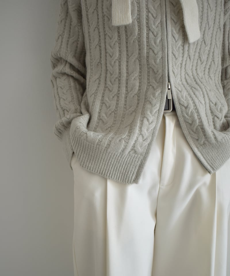 knit-02367 ダブルジップ ケーブル ニット エクリュ グレージュ