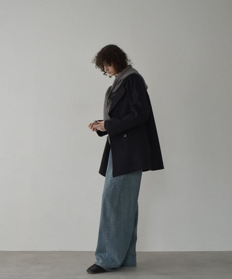 coat-02061　ウール ミディ コート リバー仕立て　エクリュ　ダークグレー　ブラウン
