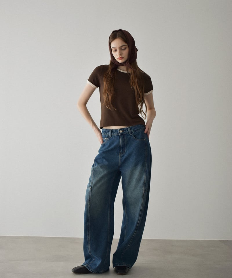 nh-tops-02563 コンパクト リンガーT ブラウン ネイビー ブラック | L
