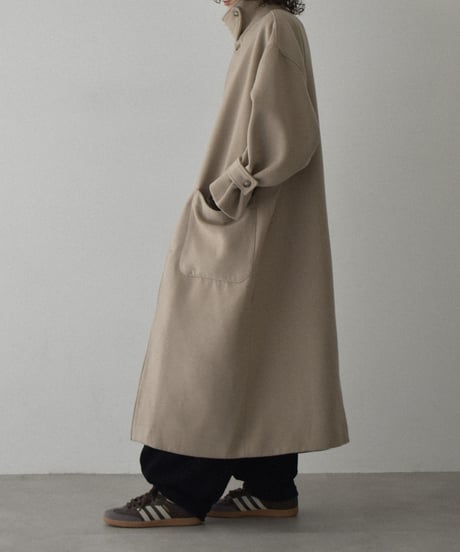 coat-12001　ウールブレンド ステンカラーコート　ベージュ　モカ