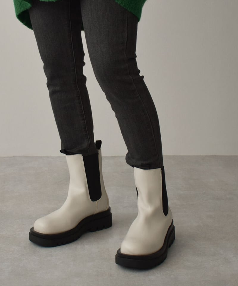 shoes-02144 トラックソール サイドゴアブーツ エクリュ グレージュ