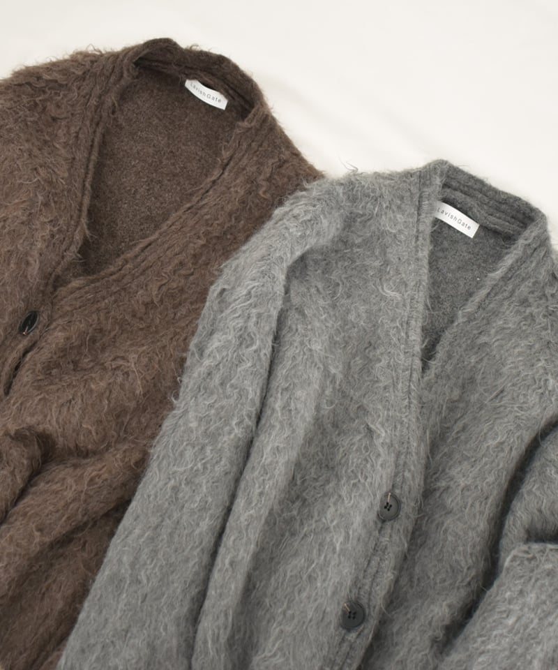 knit-02280 ヘアリー ニット カーディガン グレー ブラウン | L a v i s