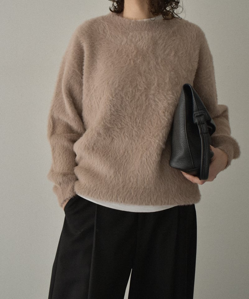 knit-02365 シャギーニット プルオーバー オフホワイト ベージュ