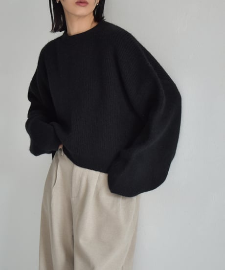 knit-02308　ボリューム スリーブ ニット プルオーバー　オフホワイト　ライトグレー　ダークグレー　ネイビー　ブラック