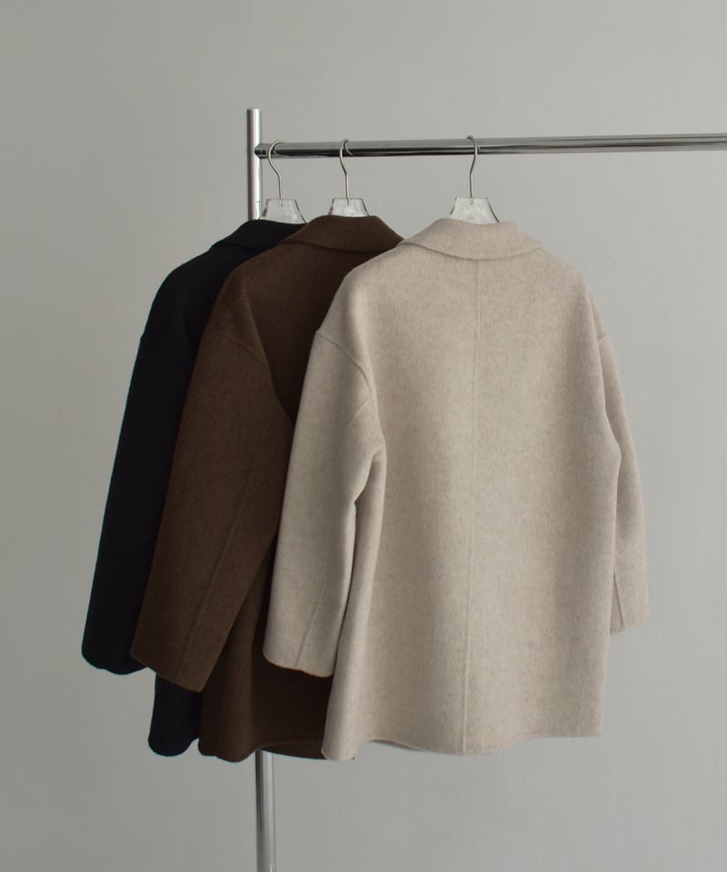 coat-02061 ウール ミディ コート リバー仕立て エクリュ ダークグレー