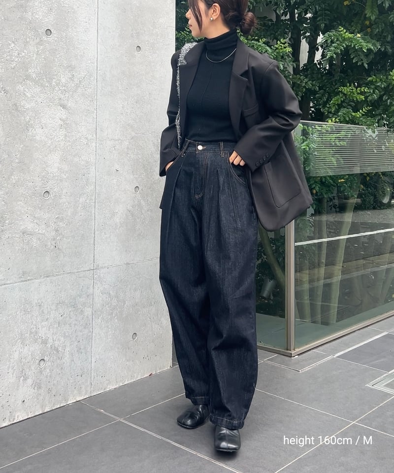 bottoms-02209 タックコクーンデニムパンツ インディゴ ブルー bottoms-02209 タックコクーンデニムパンツ インディゴ ブルー