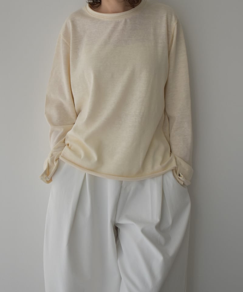 nh-tops-02586 カフススリーブ ロング カットソー エクリュ ピンク | L