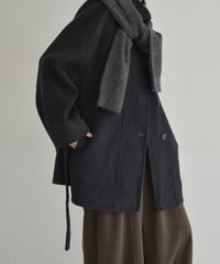 coat-02059　スタンドカラー ウール コート リバー仕立て　グレー　ダークグレー