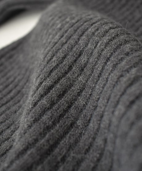 knit-02358　リブ ハイネック ニット トップス　オフホワイト　アイスブルー　グレー　ブラウン　ブラック