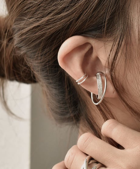 mb-earcuff-02006　SV925　エンボス×クロスフープ　２連イヤーカフ　シルバー925　ゴールド　シルバー