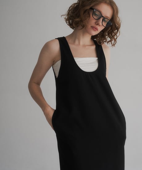 onepiece-12015　リネン混 ストレッチ 2way ワンピース　グレー　ブラック
