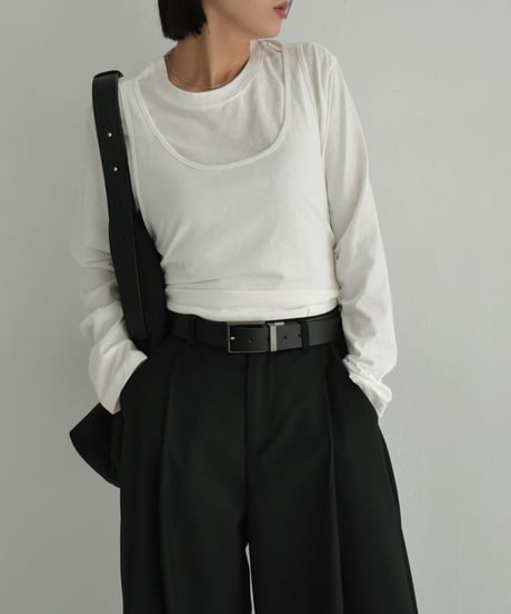 tops-02536　レイヤードカットソー　ホワイト　チャコール