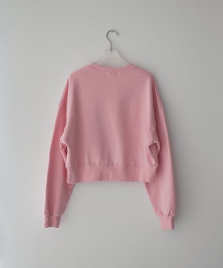 tops-02597　クロップド ワイド スウェット プルオーバー　ピンク