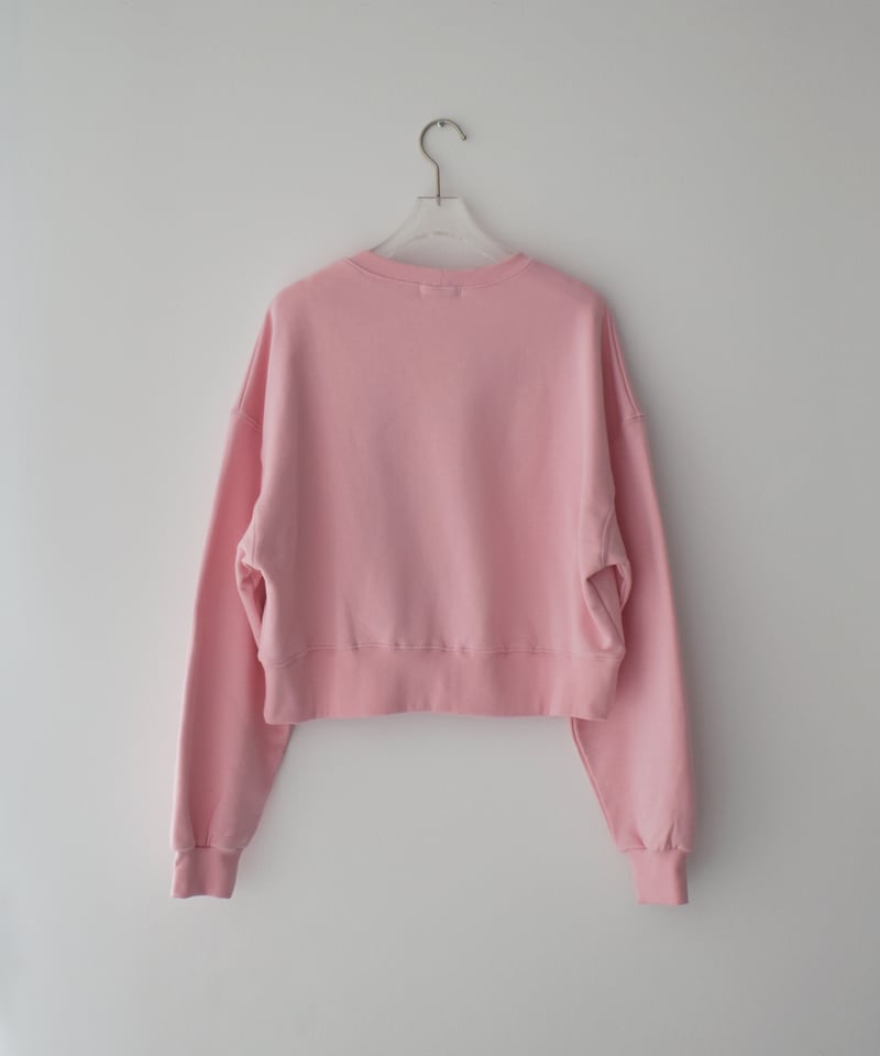 tops-02597 クロップド ワイド スウェット プルオーバー ピンク | L
