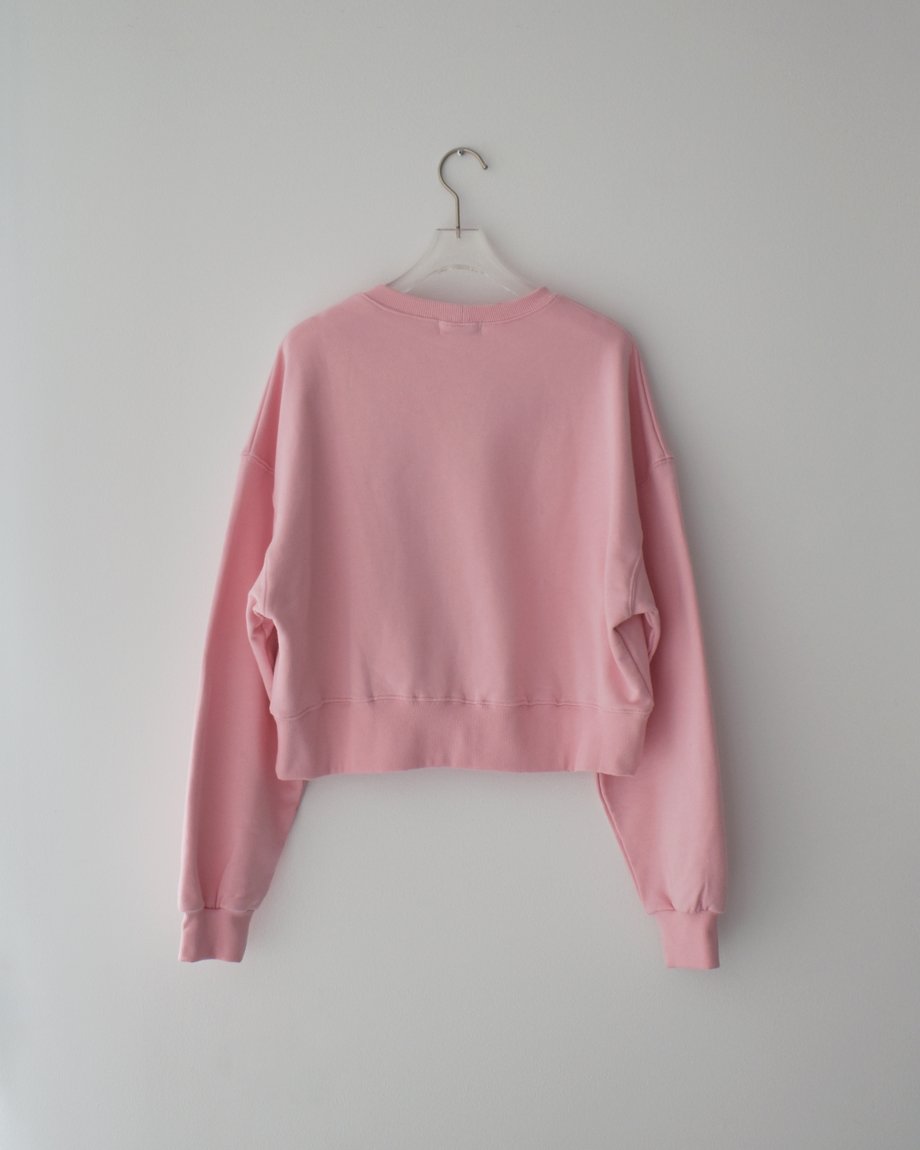 tops-02597 クロップド ワイド スウェット プルオーバー ピンク | L