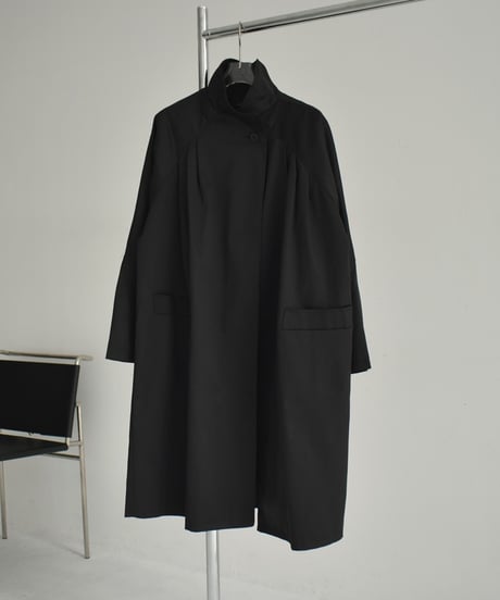 coat-02048　スタンドカラー ミディコート　ブラック