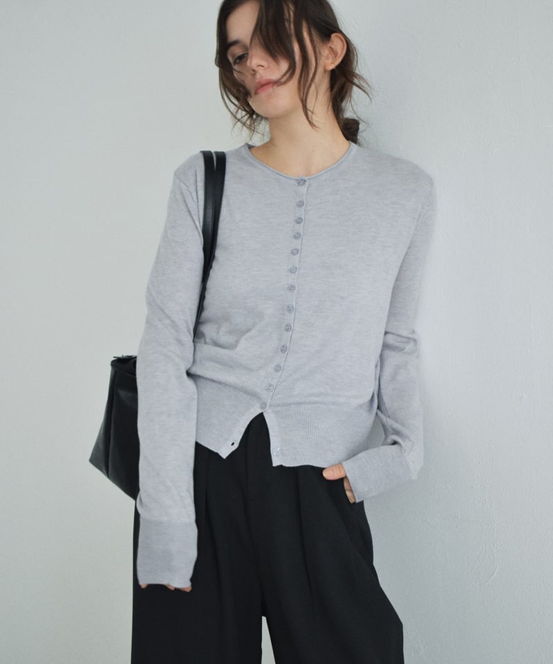 Mintkom 　グレー.ホワイト　クルーネックカーディガン nh-knit-02376 クルーネック ニット カーディガン ホワイト ブルー