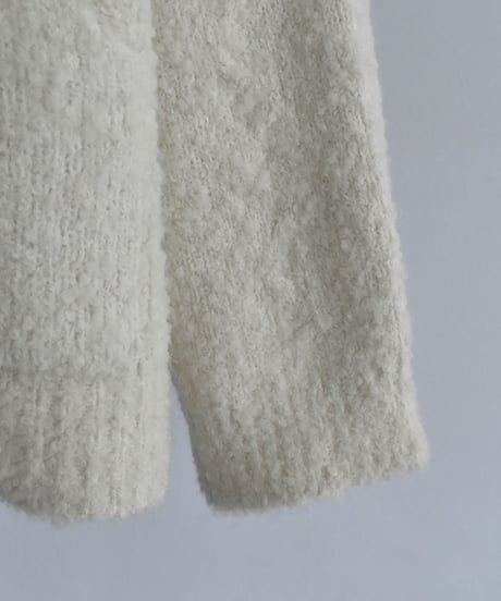 knit-02350　ブークレ フードニットプルオーバー　エクリュ　グレー