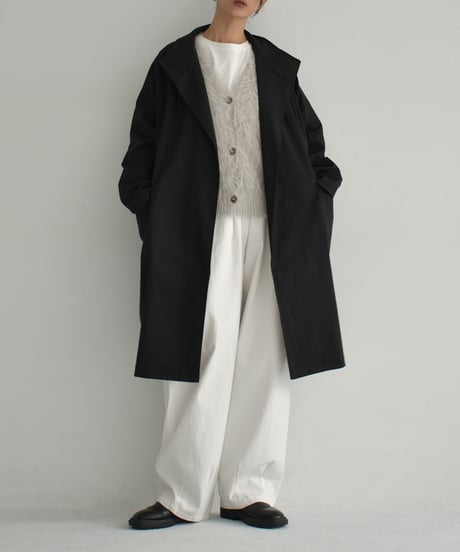 coat-02048　スタンドカラー ミディコート　ブラック