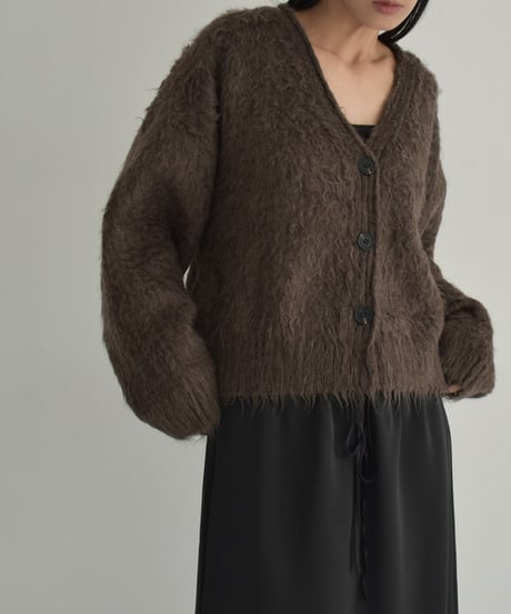 knit-02280　ヘアリー ニット カーディガン　グレー　ブラウン