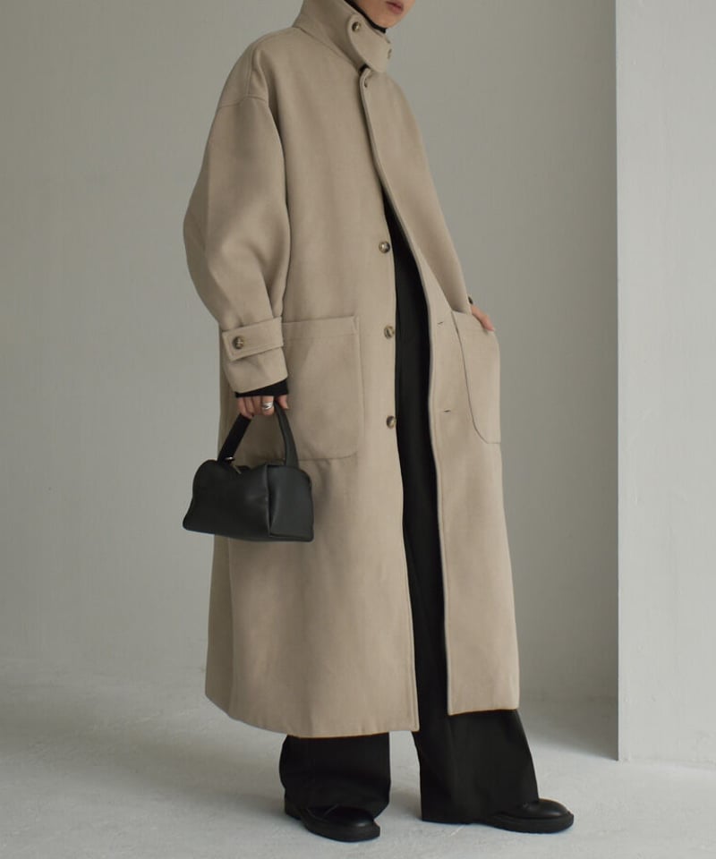 coat-12001 ウールブレンド ステンカラーコート ベージュ モカ