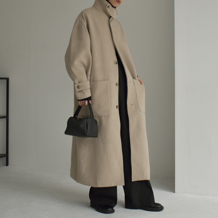coat-12001 ウールブレンド ステンカラーコート ベージュ モカ coat-12001 ウールブレンド ステンカラーコート ベージュ モカ
