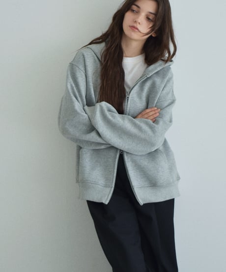 tops-02570　ダブルジップ フーディ　ブラック　グレー　カーキベージュ