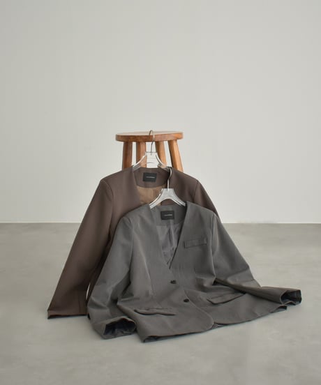 jacket-02027　ノーカラー ジャケット　グレー　ブラウン