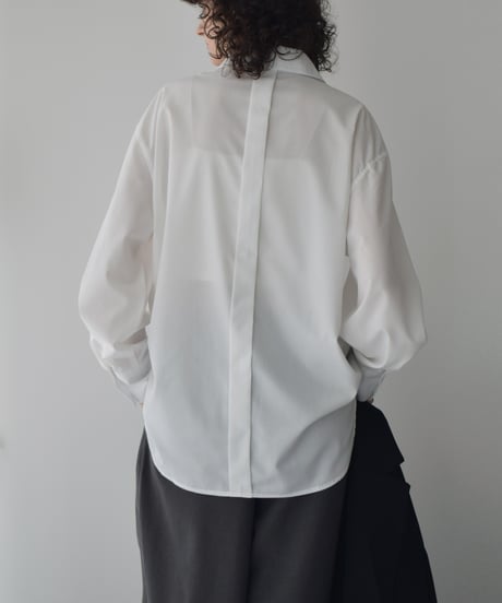tops-02588　タックデザイン シャツ　ホワイト　ブラウン